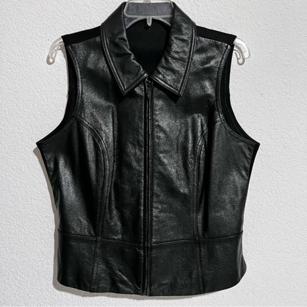 Wilsons Leather Maxima Black Leather & Lycra Fully Lined Biker Vest XL